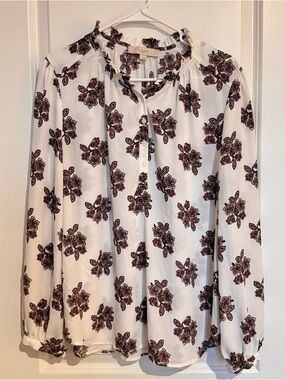 Loft Womens Patterned Blouse Sz Large Work Business Casual